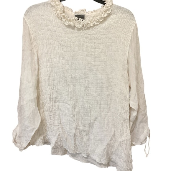 Exotic Brand Womens Silk Top Bottom Set Ruffled Collar Size XS Sheer Gauze Sheer - Picture 3 of 16